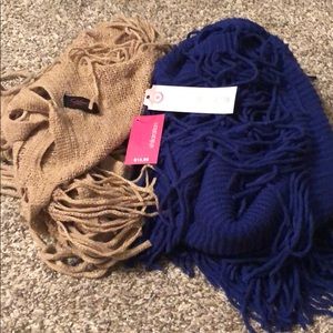 A pair of infinity scarves